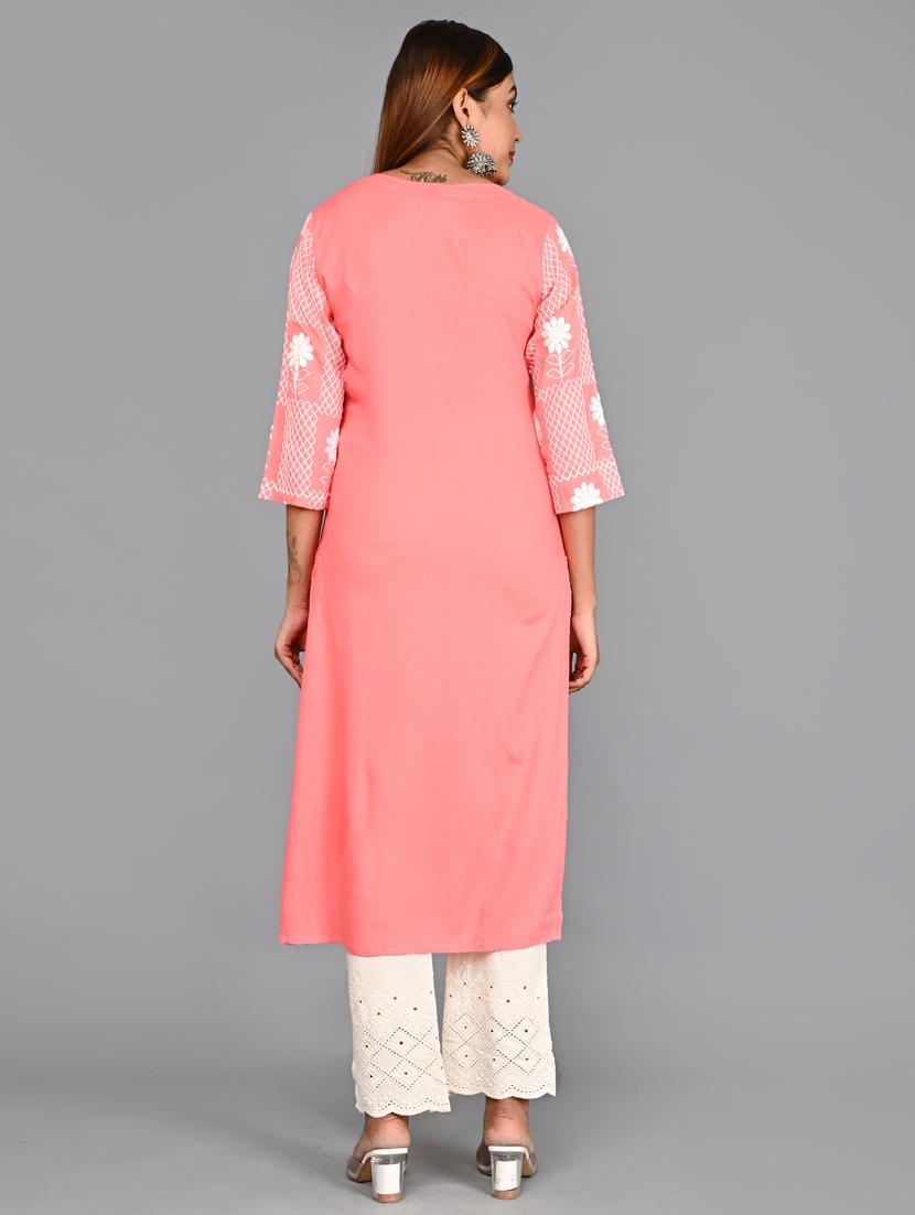 peach rayon kurta pant set - 18280797 - Zoom Image - 2