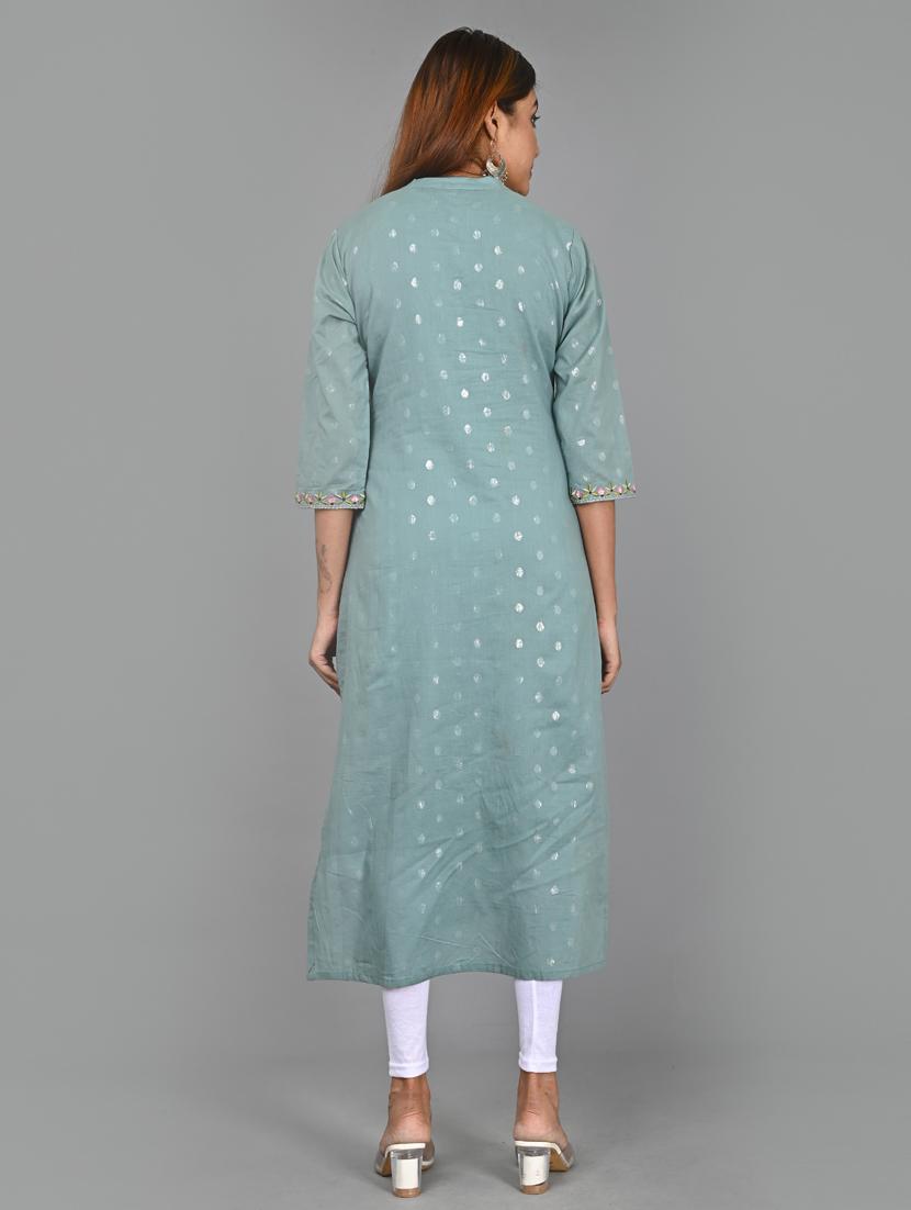 grey cotton blend kurta legging set - 18280799 - Zoom Image - 2