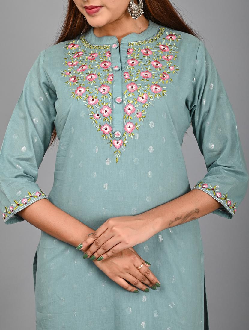 grey cotton blend kurta legging set - 18280799 - Standard Image - 3
