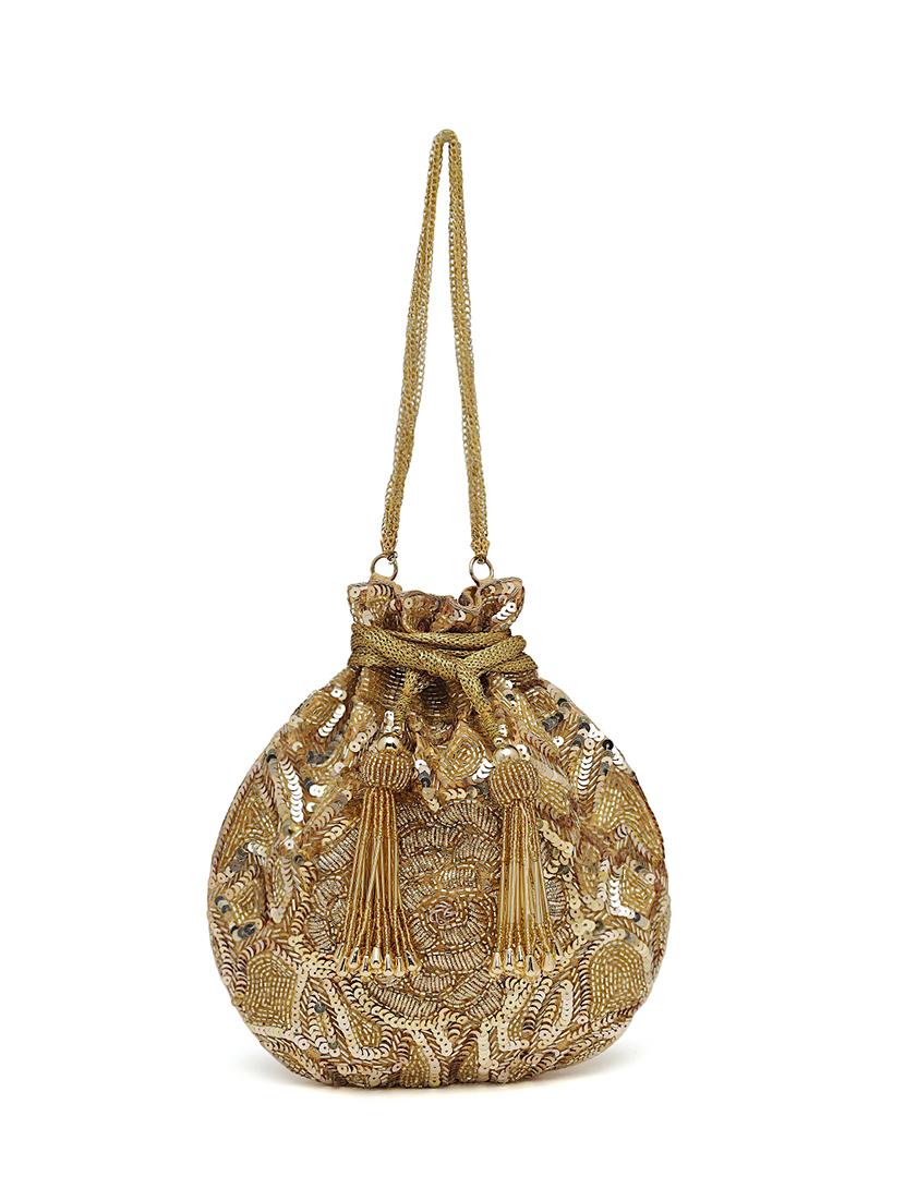 gold sequined regular potli - 18280871 - Standard Image - 5