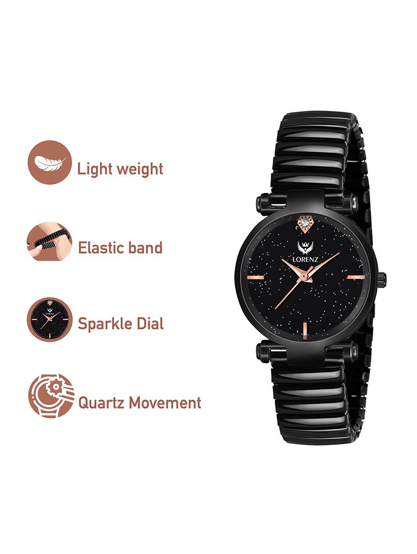 lorenz luxury finish black dial & elastic band analogue watch for women & girls | as-110a - 18281318 - Zoom Image - 5