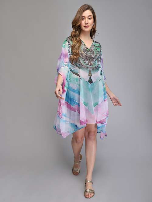 v-neck printed kaftan tunic  - 18286359 - Very Small Image - 1
