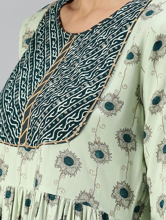 green cotton blend kurta palazzo set - 18294889 - Zoom Image - 3