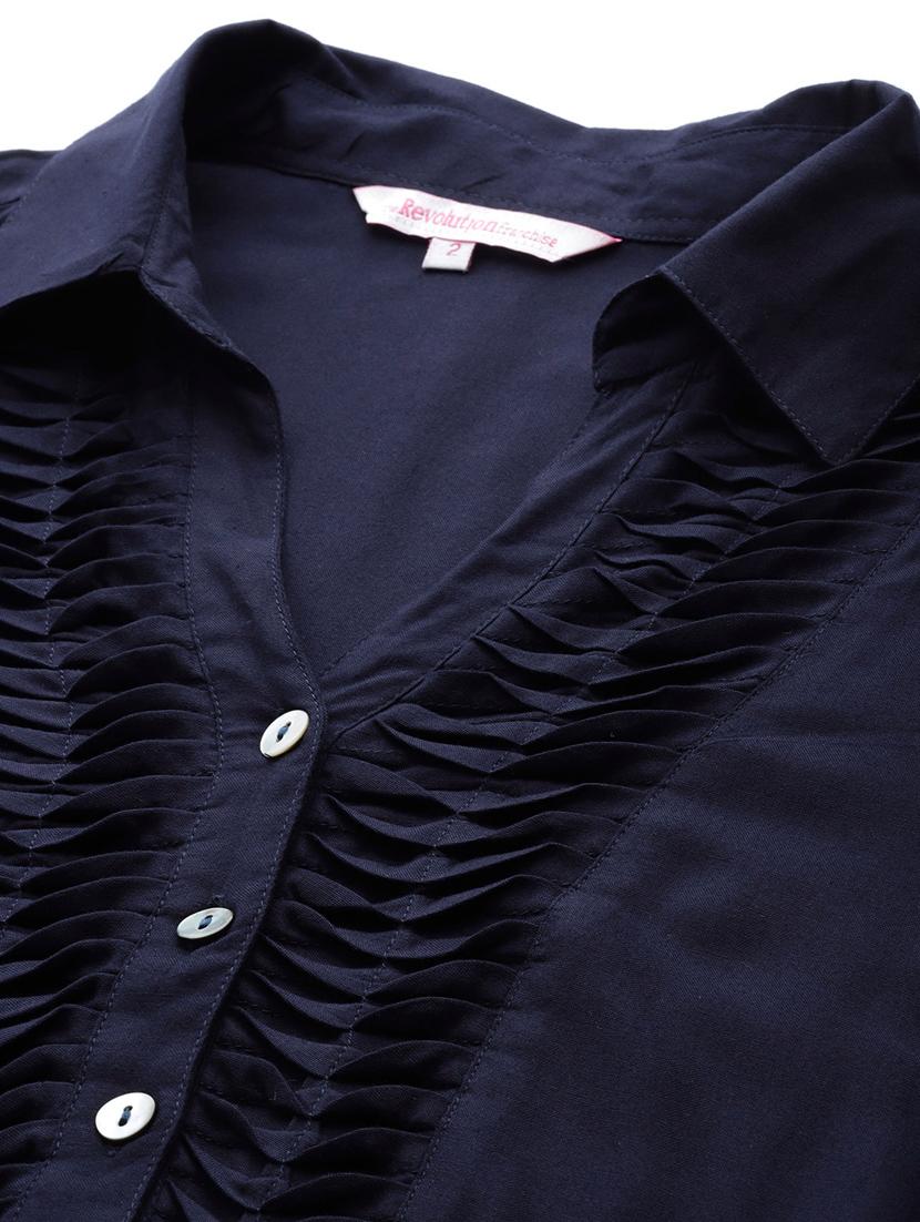 navy blue shirt collar solid a-line kurti - 18303710 - Standard Image - 4