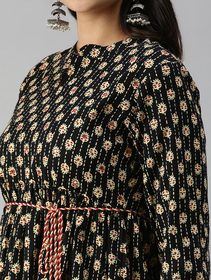 mandarin neck printed flared kurti - 18338320 - Standard Image - 4