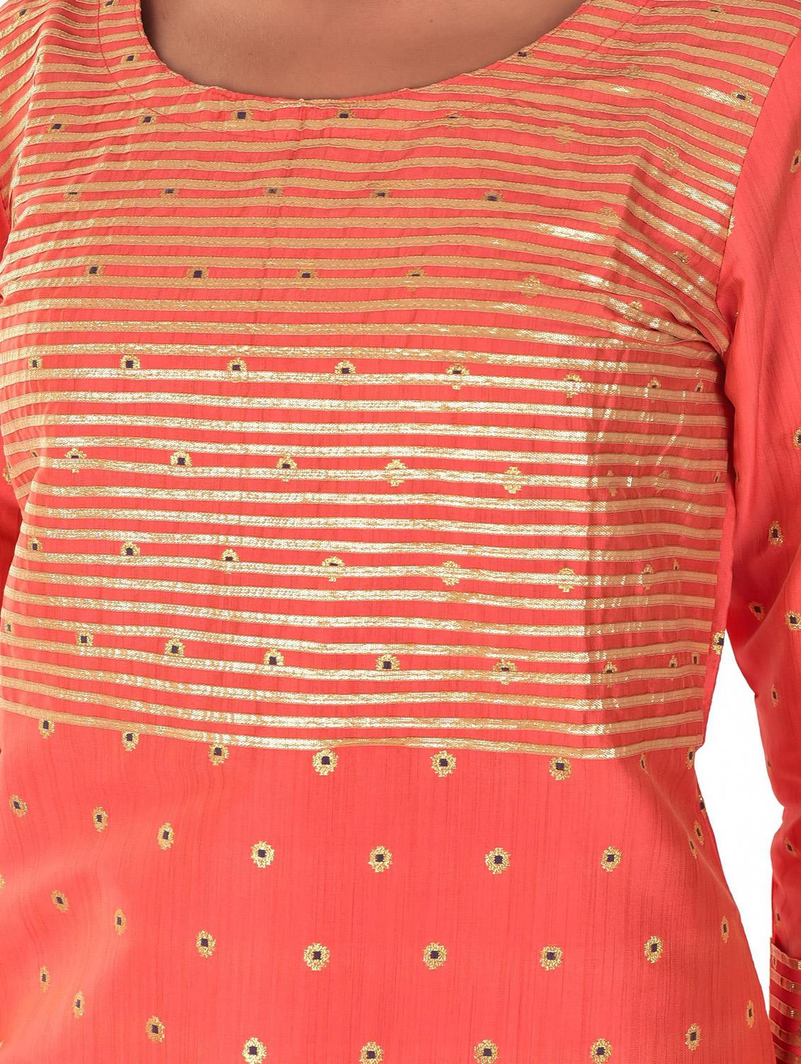 women orange self design kurta pant set - 18342015 - Standard Image - 3