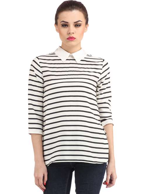 shirt collar striped regular top - 18347402 - Very Small Image - 1