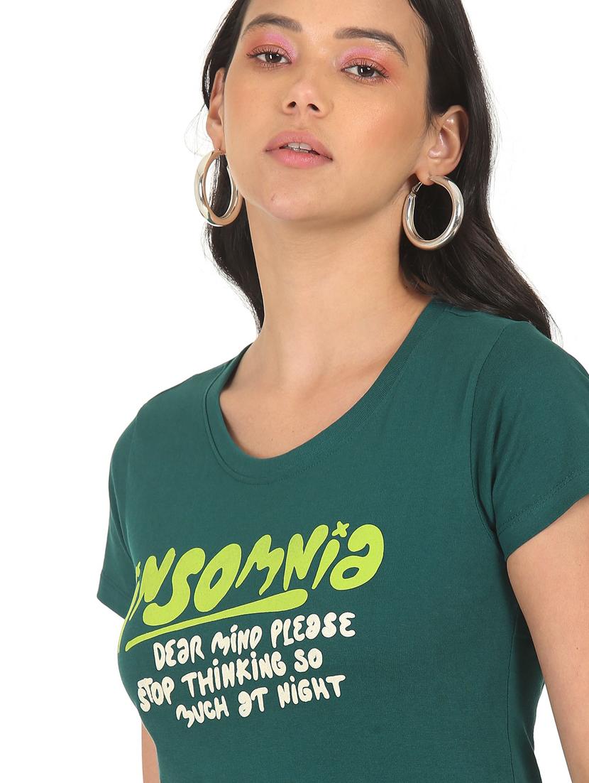 women's chest print round neck t-shirt - 18358174 - Zoom Image - 4