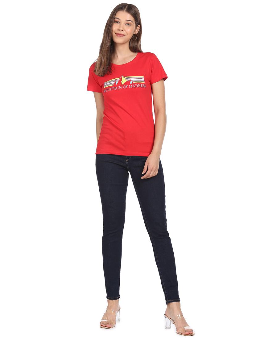 women's chest print round neck t-shirt - 18358176 - Zoom Image - 4