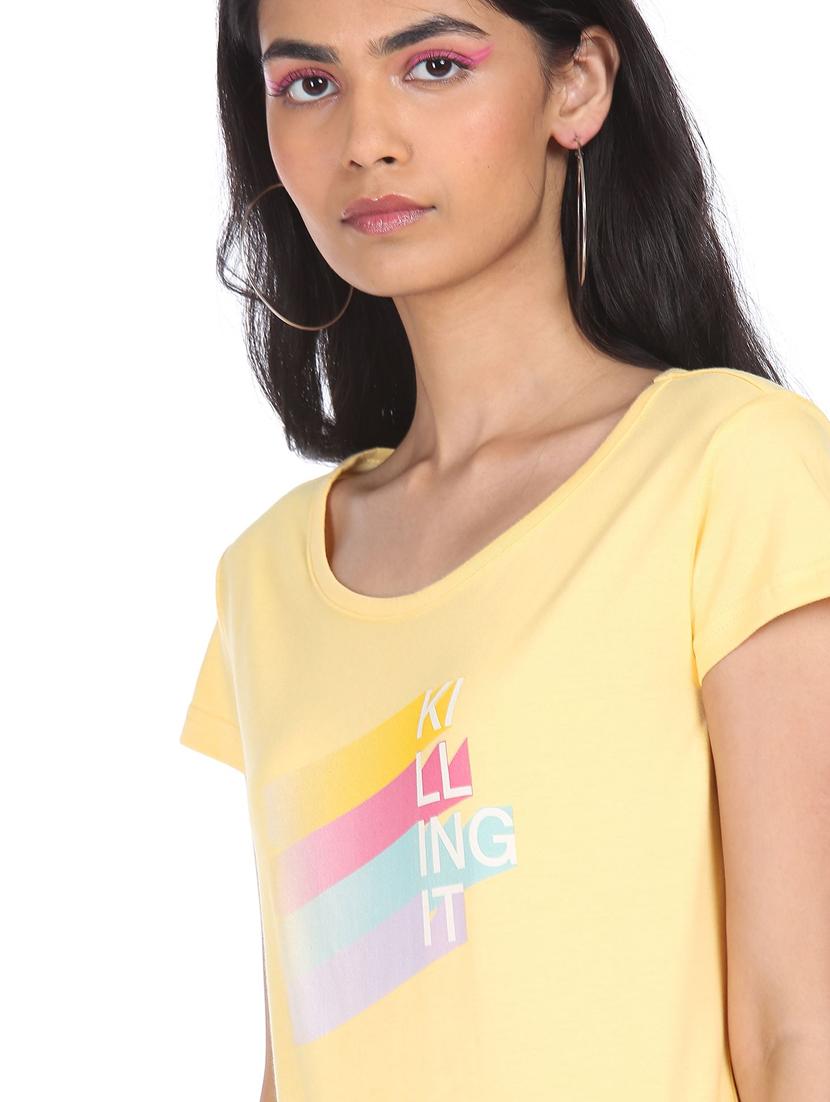 women's chest print round neck t-shirt - 18358349 - Zoom Image - 4