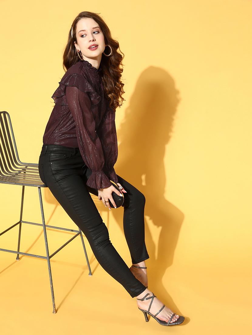 women solid ruffle detailed shirt - 18363472 - Standard Image - 3