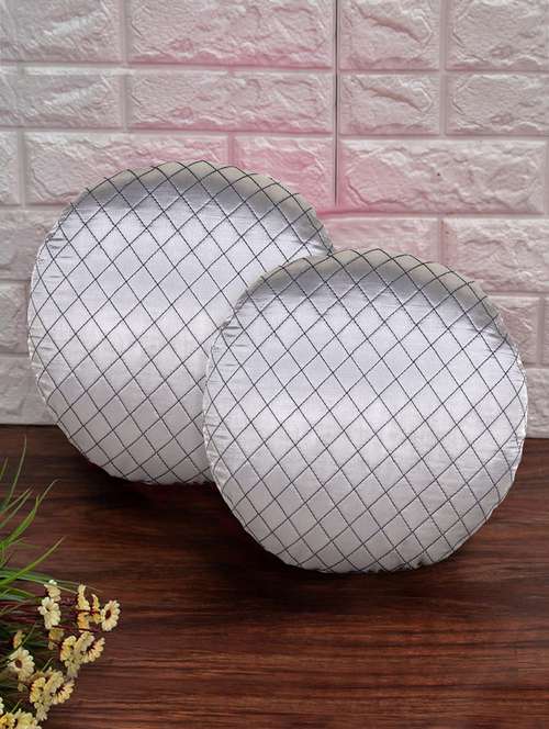 mezposh rasta grey satin (polyester) checked quilted cushion cover (14") (set of 2) - 18369326 - Very Small Image - 1