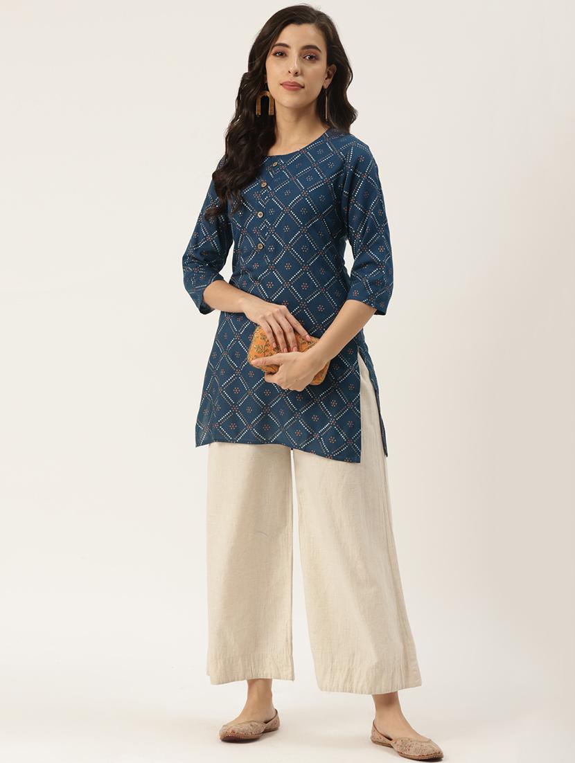 blue printed straight kurti - 18376992 - Zoom Image - 3