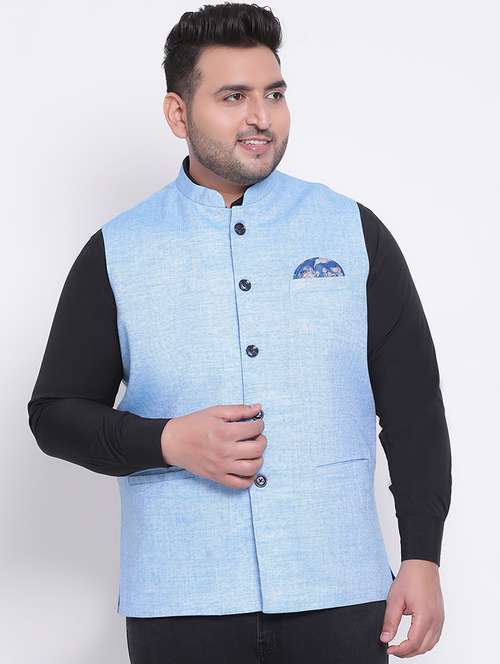 light-blue solid nehru jacket - 18377205 - Very Small Image - 1