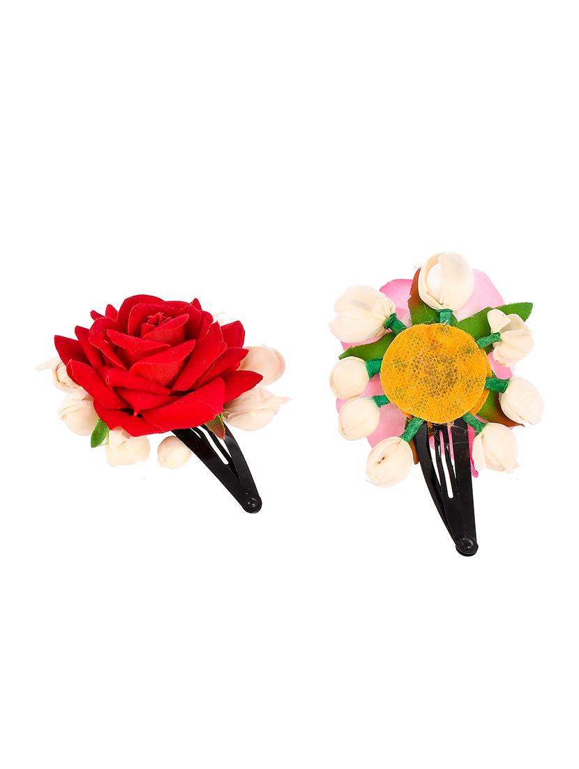set of 2 red & pink artificial rose flower tic tac hair clip - 18384437 - Standard Image - 2