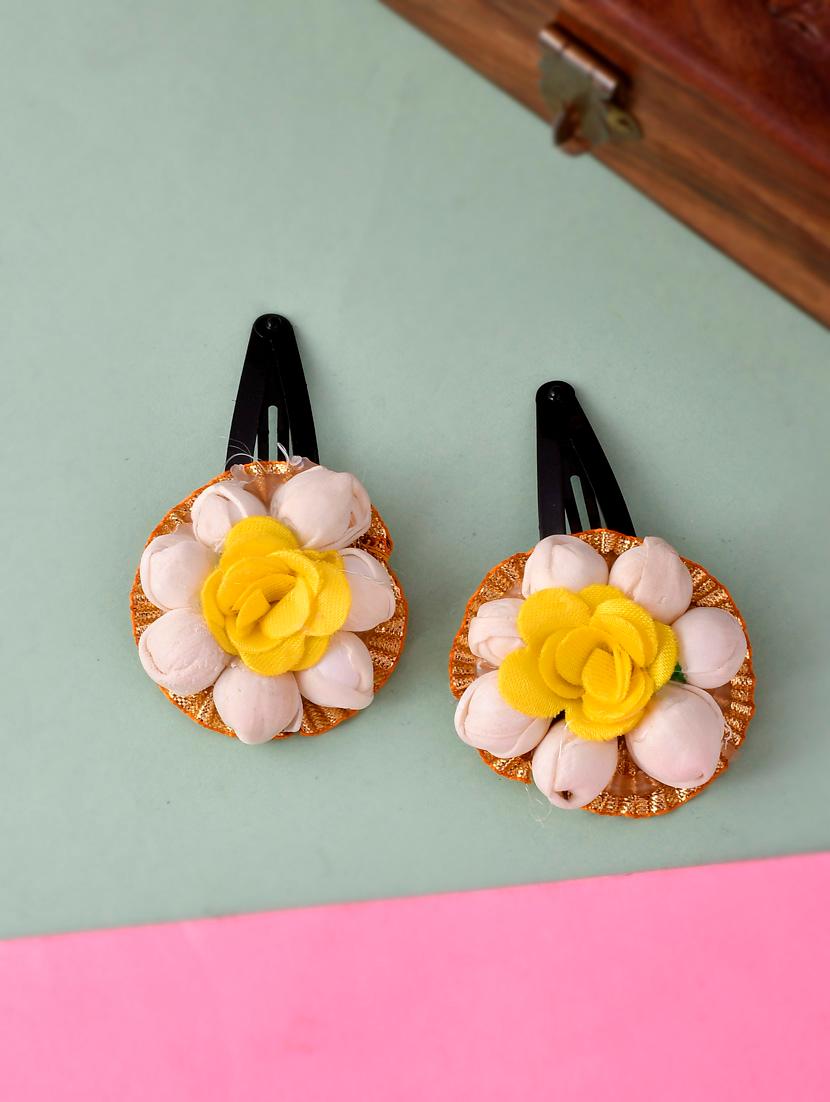 set of 2 yellow floral tic tac hair clip