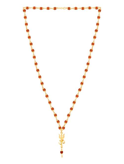 gold plated traditional rudraksh mala om trishul pendant  - 18387052 - Very Small Image - 1