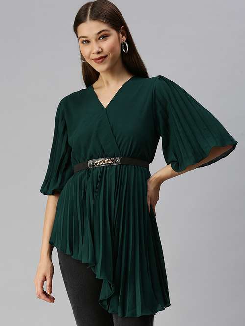 women's asymmetric v neck top - 18393018 - Very Small Image - 1
