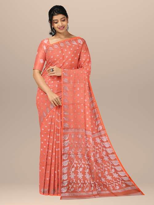 women's self design orange colored saree with blouse - 18395859 - Very Small Image - 1