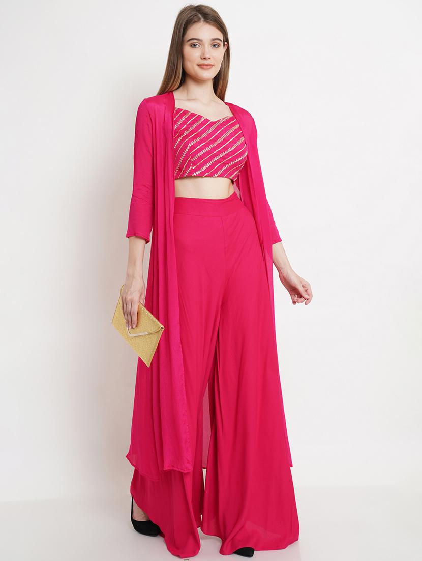 sequined crop top with palazzo & shrug - 18438633 - Standard Image - 3