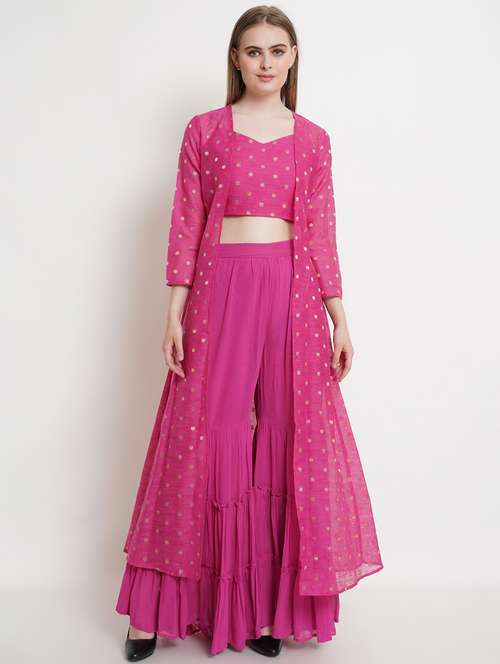 golden zari work top sharara set with shrug - 18438637 - Very Small Image - 1