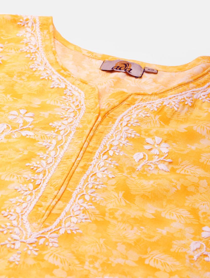 yellow cotton women chikankari straight kurta - 18439713 - Zoom Image - 4