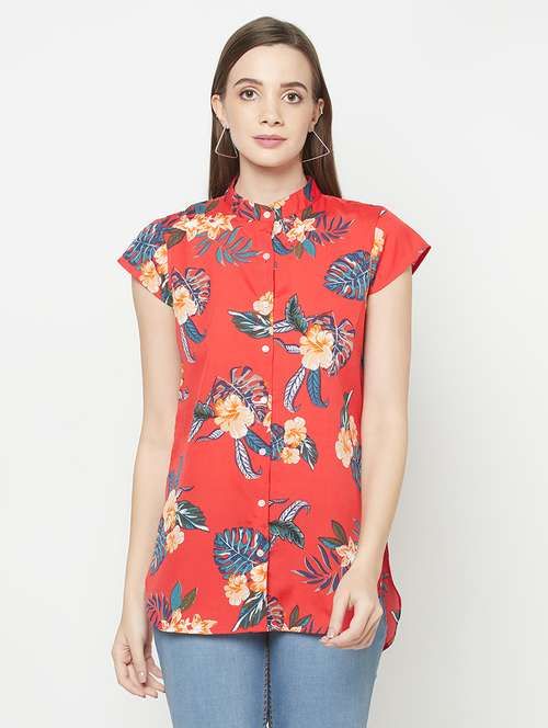 women's straight mandarin neck top - 18440716 - Very Small Image - 1