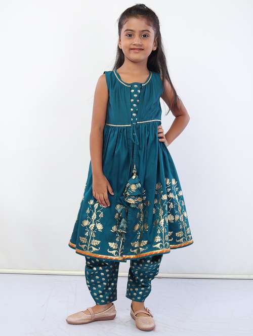 teal foil printed patiyala suit set  - 18445794 - Very Small Image - 1