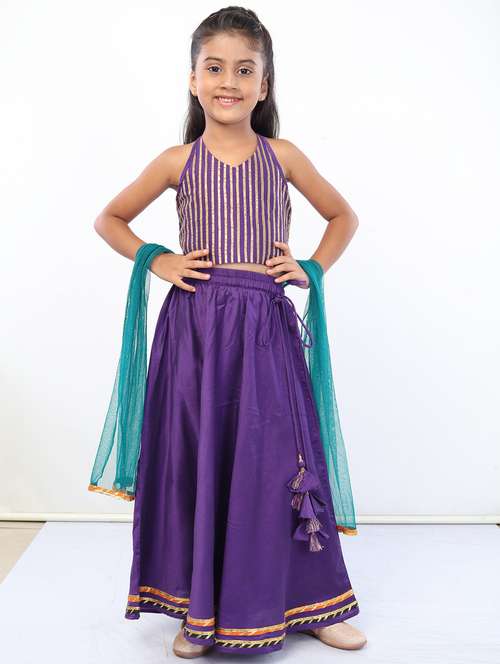 girls purple striped skirt top set with dupatta  - 18445807 - Very Small Image - 1