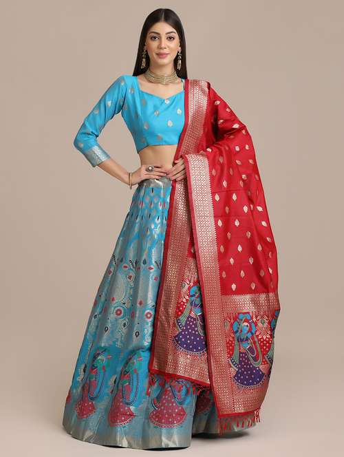 Women Self Design Semi-stitched Lehenga Choli Set - 18447969 - Very Small Image - 1