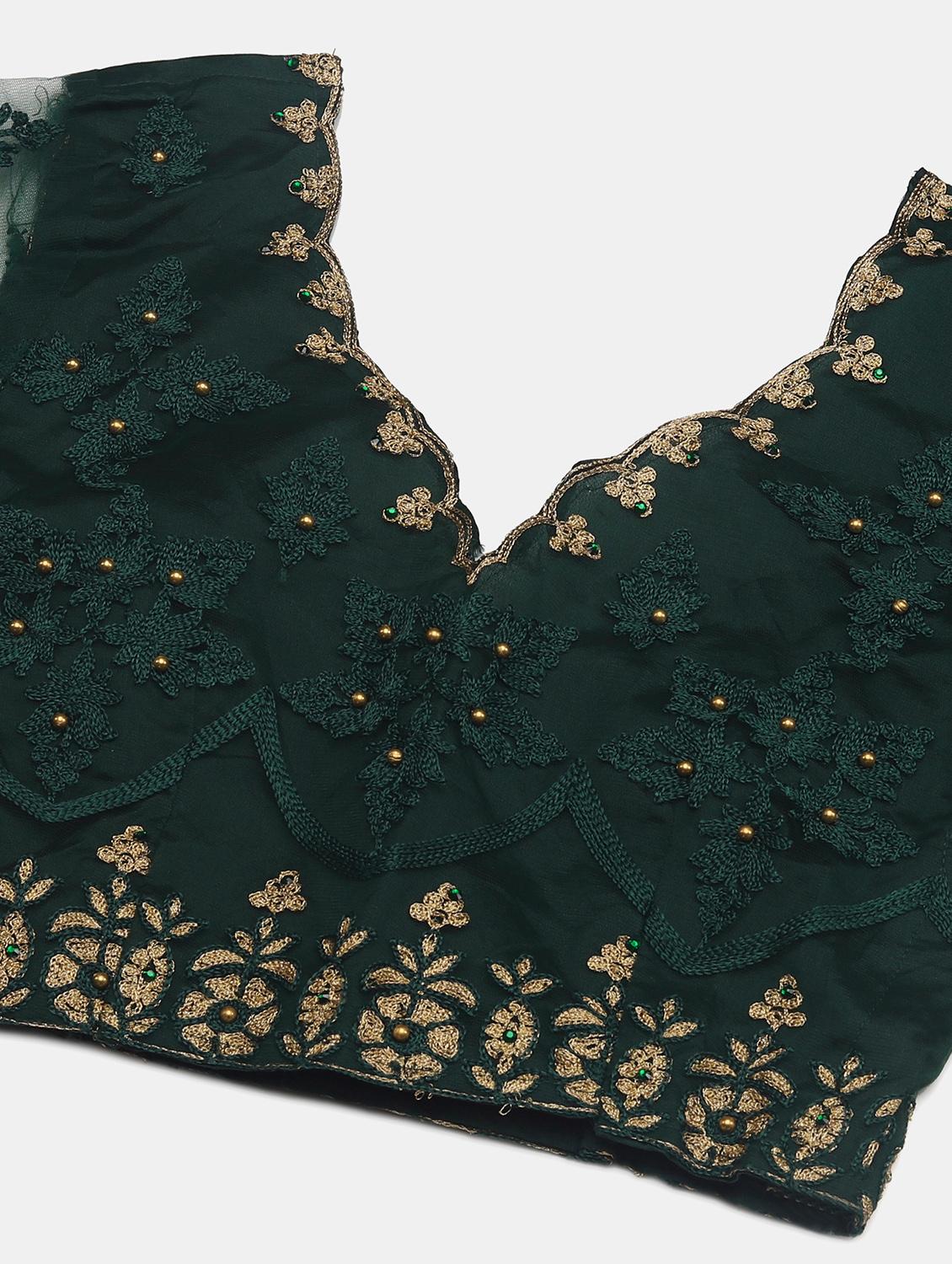 bottle green tonal embroidered flared lehenga - 18448001 - Standard Image - 4