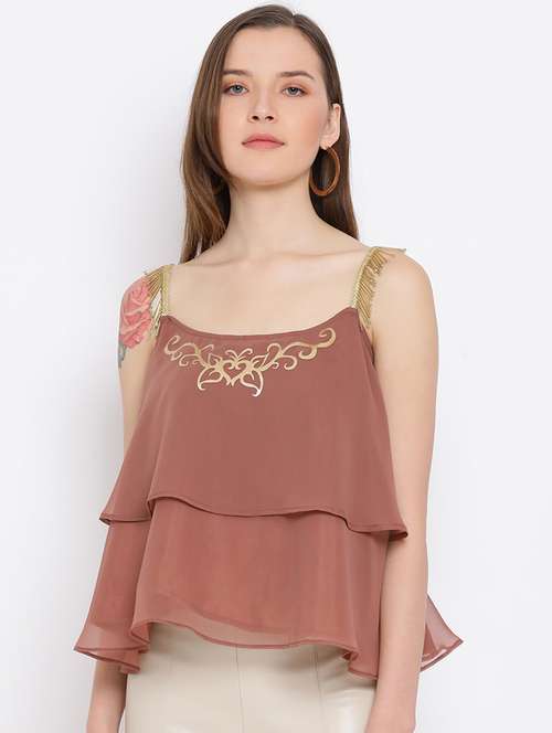 women's layered shoulder strap top - 18450198 - Very Small Image - 1