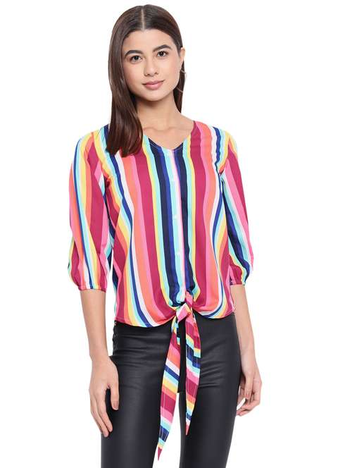 front tie striped regular top - 18450216 - Very Small Image - 1
