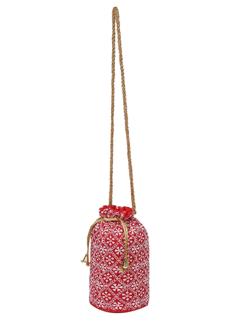 red embroidered potli - 18457689 - Zoom Image - 4