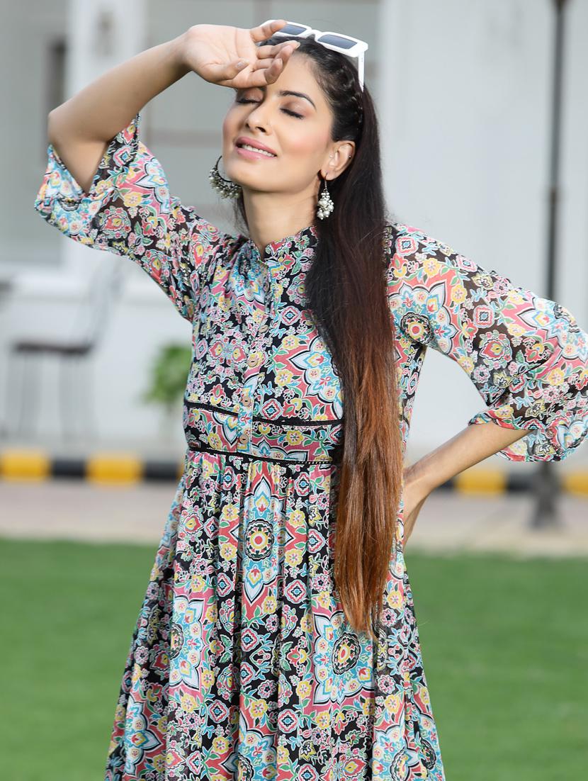 printed tiered ethnic dress - 18465707 - Standard Image - 5