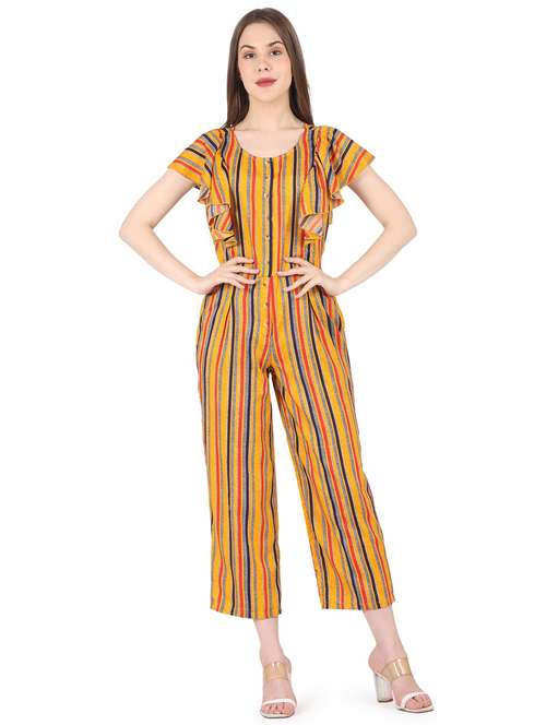 tie back striped full length jumpsuit - 18468607 - Very Small Image - 1