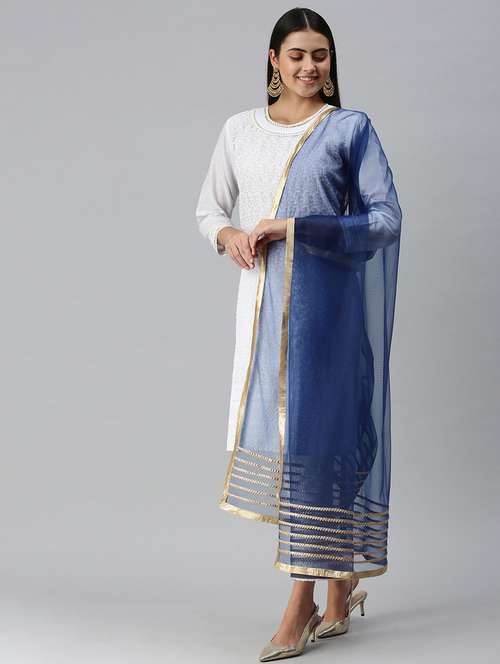 navy blue gotta patti net dupatta - 18468965 - Very Small Image - 1