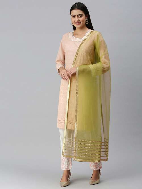 olive green gotta patti net dupatta - 18468974 - Very Small Image - 1