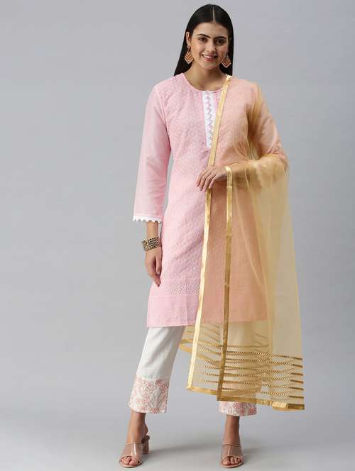 women beige solid gotta patti net dupatta - 18468975 - Very Small Image - 1