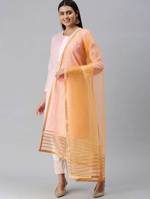 women yellow gotta patti net dupatta - 18468976 - Very Small Image - 1