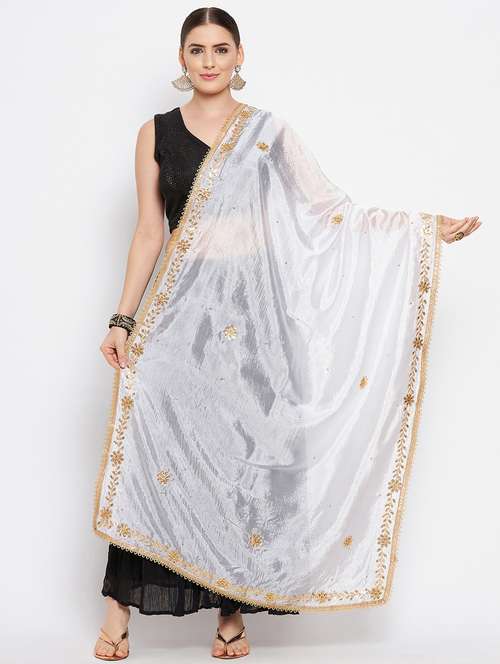 white silk blend dupatta - 18519299 - Very Small Image - 1