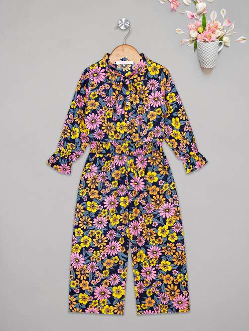girls multi colored floral full length jumpsuit  - 18528382 - Very Small Image - 1
