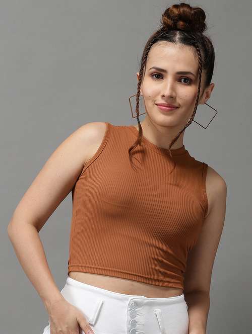 women's crop crew neck top - 18532232 - Very Small Image - 1