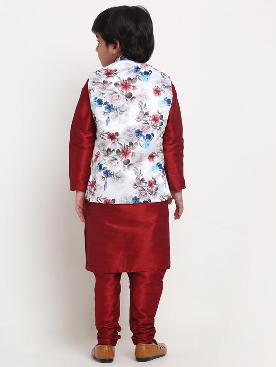 boys solid kurta pajama with printed nehru jacket set - 18565357 - Standard Image - 2