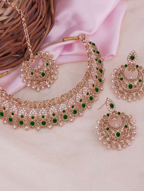 gold plated necklace with earring - 18567609 - Very Small Image - 1