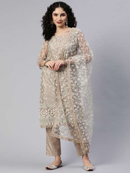 embroidered semi-stitched suit set - 18576992 - Very Small Image - 1