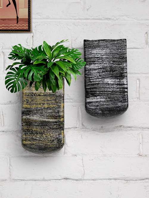 fiber wall hanging pots golden and silver  u shape set of 2 - 18591739 - Very Small Image - 1