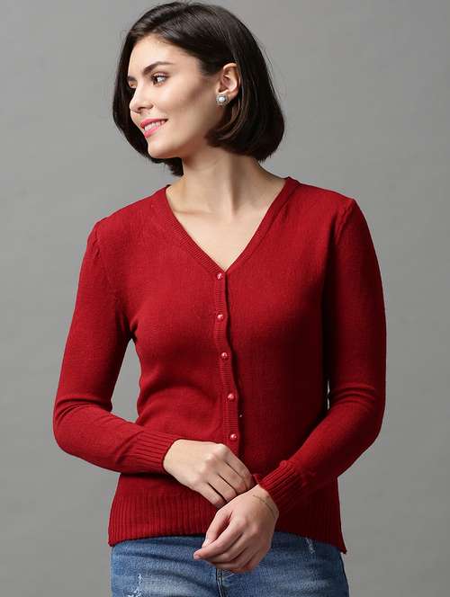 v neck solid wool cardigan - 18592450 - Very Small Image - 1