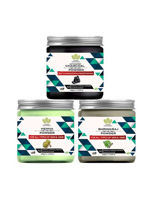 100% pure & naturals charcoal powder 100gm & henna powder 100gm & bhringraj powder - 18639634 - Very Small Image - 1