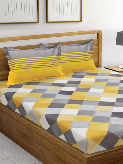 uniqchoice grey color 100% cotton jaipuri traditonal double bedsheet with 2 pillow cover - 18655980 - Very Small Image - 1